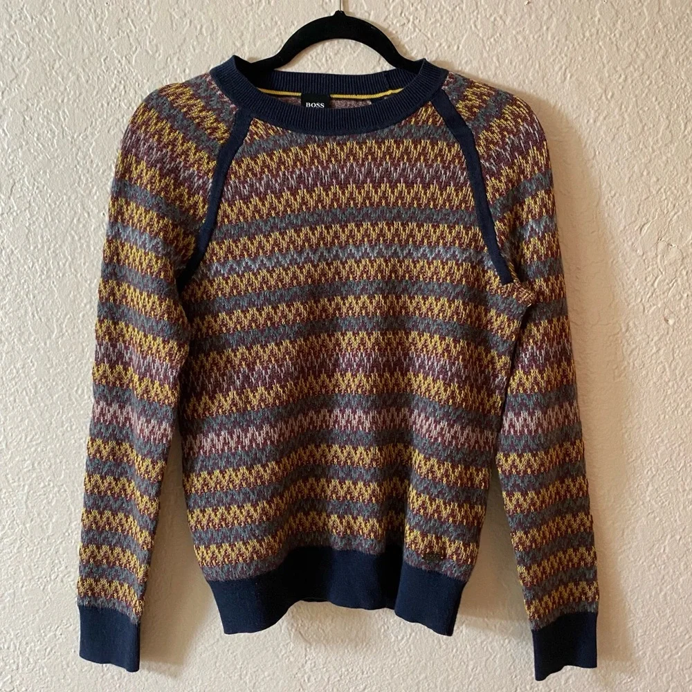 Hugo Boss Multicolor Crew Neck Sweater Size S Wool Blend Alpaca Cotton Fall
